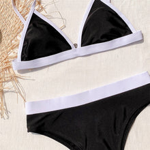 Load image into Gallery viewer, Black White Splicing High Waist Bikini
