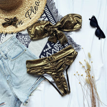 Load image into Gallery viewer, Metallic Shiny Bow High Waist Bikini