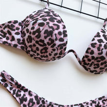 Load image into Gallery viewer, Leopard V-bar Underwired Bra Push Up Bikini