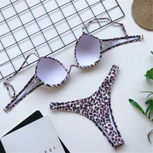 Load image into Gallery viewer, Leopard V-bar Underwired Bra Push Up Bikini