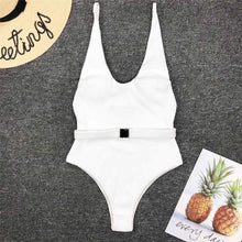 Load image into Gallery viewer, Ribbed High Cut Belted One Piece Swimsuit