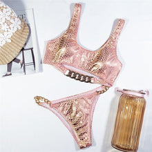Load image into Gallery viewer, Shiny Bronzing Snake Printed Bikini