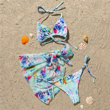 Load image into Gallery viewer, Rhinestones Halter Bikini With Sarong