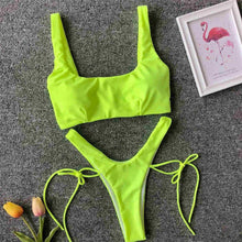 Load image into Gallery viewer, Neon Green High Leg Cut Bikini