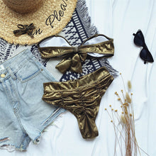 Load image into Gallery viewer, Metallic Shiny Bow High Waist Bikini