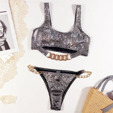 Load image into Gallery viewer, Shiny Bronzing Snake Printed Bikini