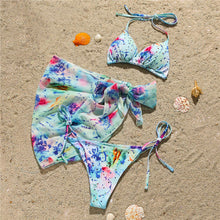 Load image into Gallery viewer, Rhinestones Halter Bikini With Sarong