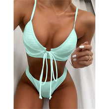 Load image into Gallery viewer, Lace Up Underwire Striped Bikini
