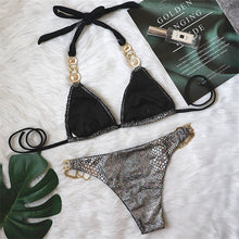 Load image into Gallery viewer, Shinny Metallic Halter Rhinestone Bikini