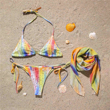 Load image into Gallery viewer, Rhinestones Halter Bikini With Sarong