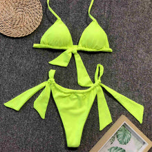 Load image into Gallery viewer, Neon Green Knotted Brazilian Bikini