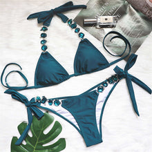 Load image into Gallery viewer, Halter Jewelled Rhinestones Bikini