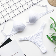 Load image into Gallery viewer, Leopard V-bar Underwired Bra Push Up Bikini