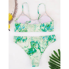 Load image into Gallery viewer, Tie Dye Splicing Mid Waist Bikini Set Swimsuit