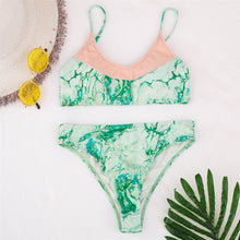 Load image into Gallery viewer, Tie Dye Splicing Mid Waist Bikini Set Swimsuit