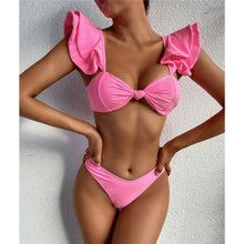 Load image into Gallery viewer, Pink Ruffled Knotted Bikini