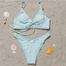 Load image into Gallery viewer, Lace Up Underwire Striped Bikini