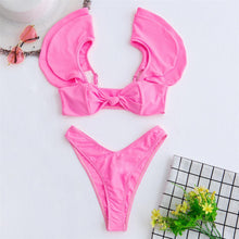 Load image into Gallery viewer, Pink Ruffled Knotted Bikini