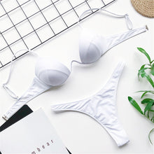 Load image into Gallery viewer, Leopard V-bar Underwired Bra Push Up Bikini