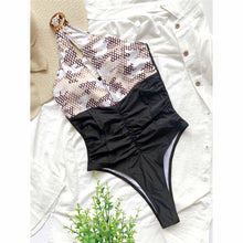 Load image into Gallery viewer, Splicing Cut Out One Shoulder Swimsuit