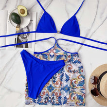 Load image into Gallery viewer, Blue Sexy Halter Bikini Set with Print Beach Skirt