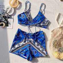 Load image into Gallery viewer, Blue Printed High Waist Bikini Set