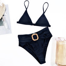 Load image into Gallery viewer, Black High Waist Bikini With Buck Belt