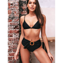 Load image into Gallery viewer, Black High Waist Bikini With Buck Belt
