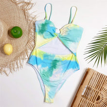 Load image into Gallery viewer, Tie Dye Tummy Cut Out Monokini One Piece Swimsuit
