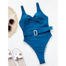 Load image into Gallery viewer, Blue One Piece Swimsuit with Belted
