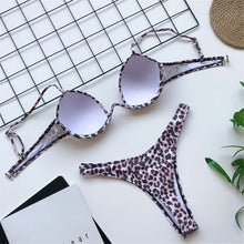 Load image into Gallery viewer, Leopard V-bar Underwired Bra Push Up Bikini
