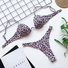 Load image into Gallery viewer, Leopard V-bar Underwired Bra Push Up Bikini
