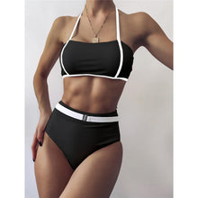 Load image into Gallery viewer, Halter Splicing Ribbed High Waist Bikini
