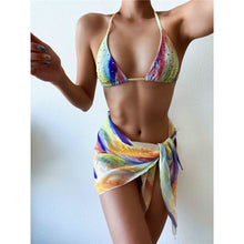 Load image into Gallery viewer, Rhinestones Halter Bikini With Sarong
