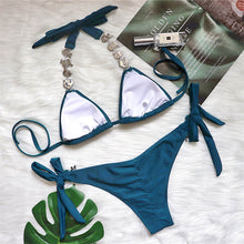 Load image into Gallery viewer, Halter Jewelled Rhinestones Bikini
