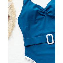 Load image into Gallery viewer, Blue One Piece Swimsuit with Belted
