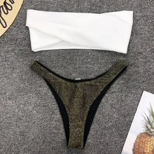 Load image into Gallery viewer, Twist Bandeau Shiny Glitter Bikini
