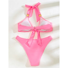 Load image into Gallery viewer, Pink Crystal Knotted Halter Bikini
