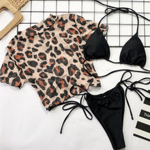 Load image into Gallery viewer, Leopard Smock Halter 3pcs Bikini Set
