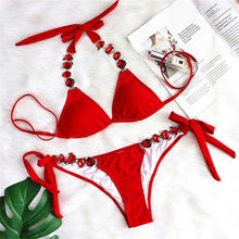 Load image into Gallery viewer, Halter Jewelled Rhinestones Bikini
