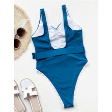 Load image into Gallery viewer, Blue One Piece Swimsuit with Belted
