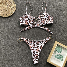 Load image into Gallery viewer, Leopard Metal Rings Brazilian Bikini
