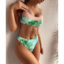 Load image into Gallery viewer, Tie Dye Splicing Mid Waist Bikini Set Swimsuit
