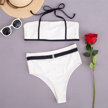 Load image into Gallery viewer, Halter Splicing Ribbed High Waist Bikini
