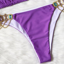 Load image into Gallery viewer, Purple Rhinestone Halter Bikini
