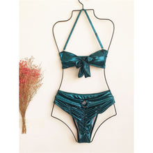 Load image into Gallery viewer, Metallic Shiny Bow High Waist Bikini
