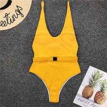 Load image into Gallery viewer, Ribbed High Cut Belted One Piece Swimsuit
