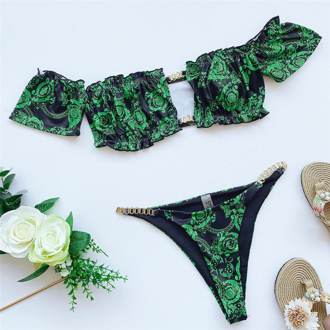 Floral Off Shoulder Bandeau Bikini