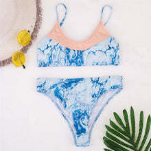 Load image into Gallery viewer, Tie Dye Splicing Mid Waist Bikini Set Swimsuit
