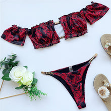 Load image into Gallery viewer, Floral Off Shoulder Bandeau Bikini
